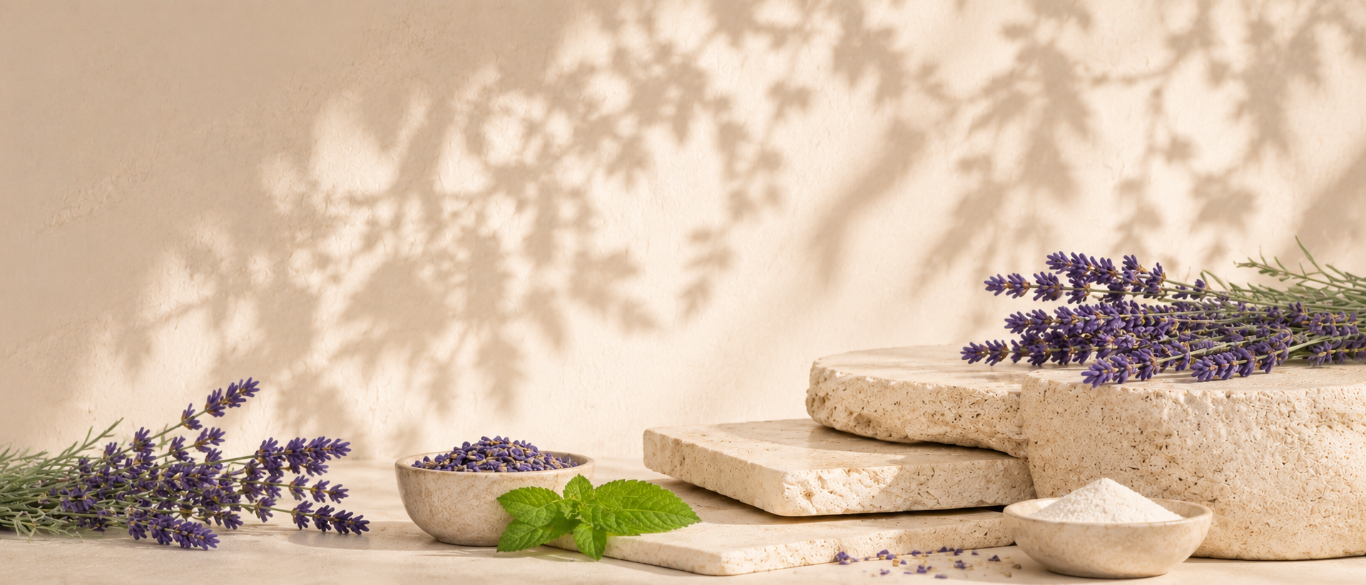 Rest & Restore collection — lavender and chamomile on stone