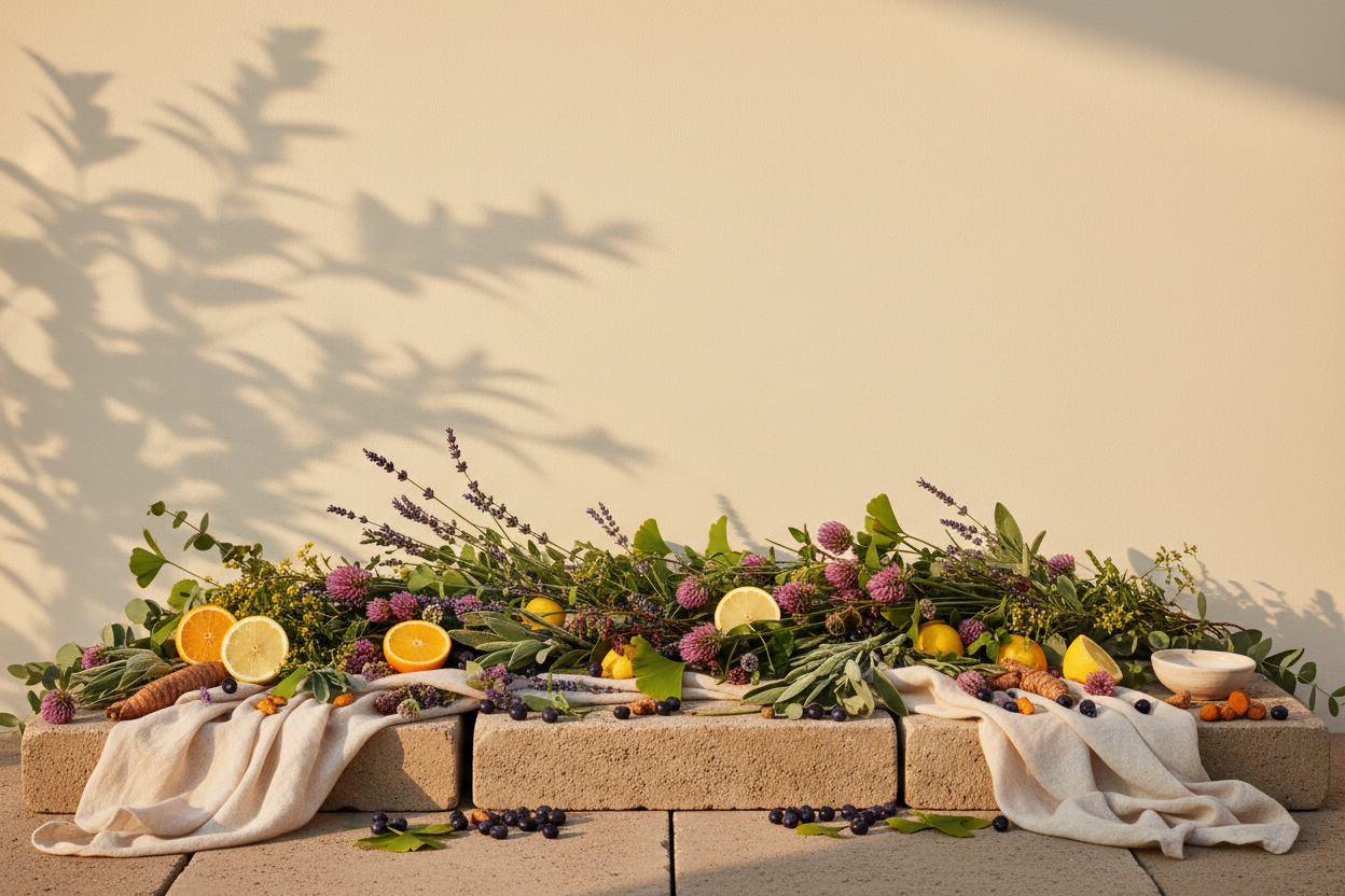 MenoVeil Bundles collection — abundant botanical arrangement on stone
