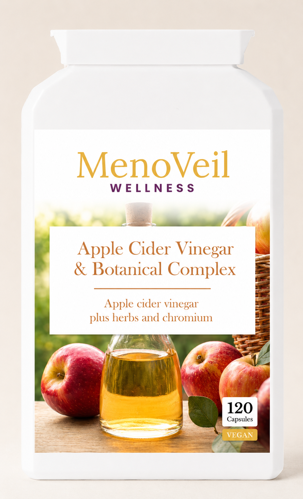MenoVeil Apple Cider Vinegar & Botanical Complex — 400mg apple cider vinegar with cayenne, ginger, turmeric and chromium, 120 capsules