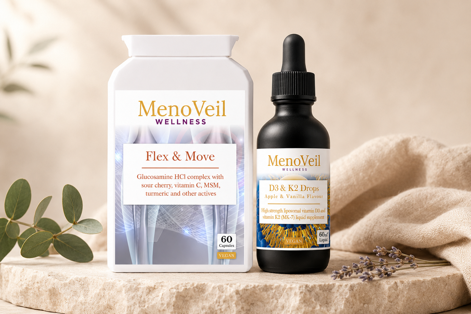 Joint & Bone Bundle - Flex & Move and D3&K2 product shot, light background